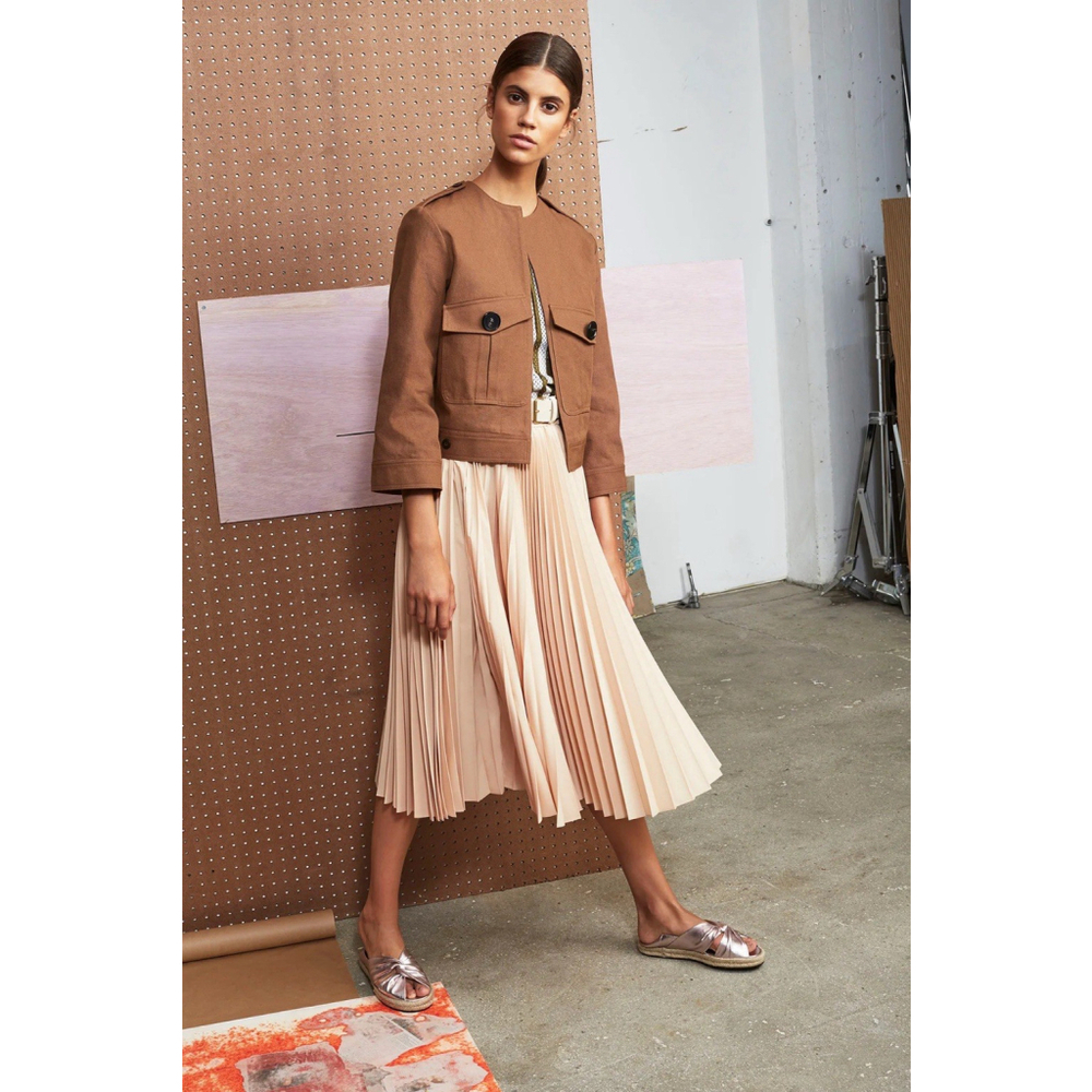 Derek Lam 10 Crosby Pleated Midi Skirt Peachy Beige Pull On Spring 2022 Sz 4 NEW